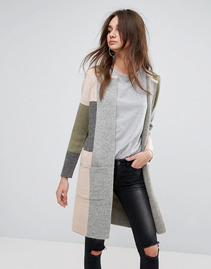 Noisy May Nina Patch Knit Cardigan - Beige