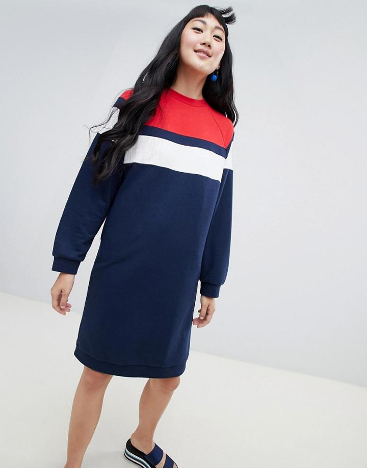 Monki Jersey Sweat Dress In Navy - Multi