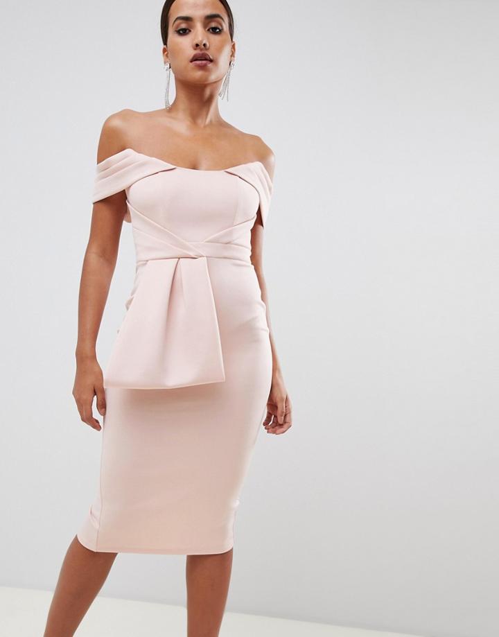 Asos Design Bardot Peplum Midi Bodycon Dress - Pink