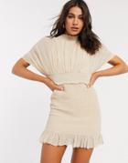 Asos Design Pleated Blouson Mini Dress Wth Shirred Skirt In Cream-white