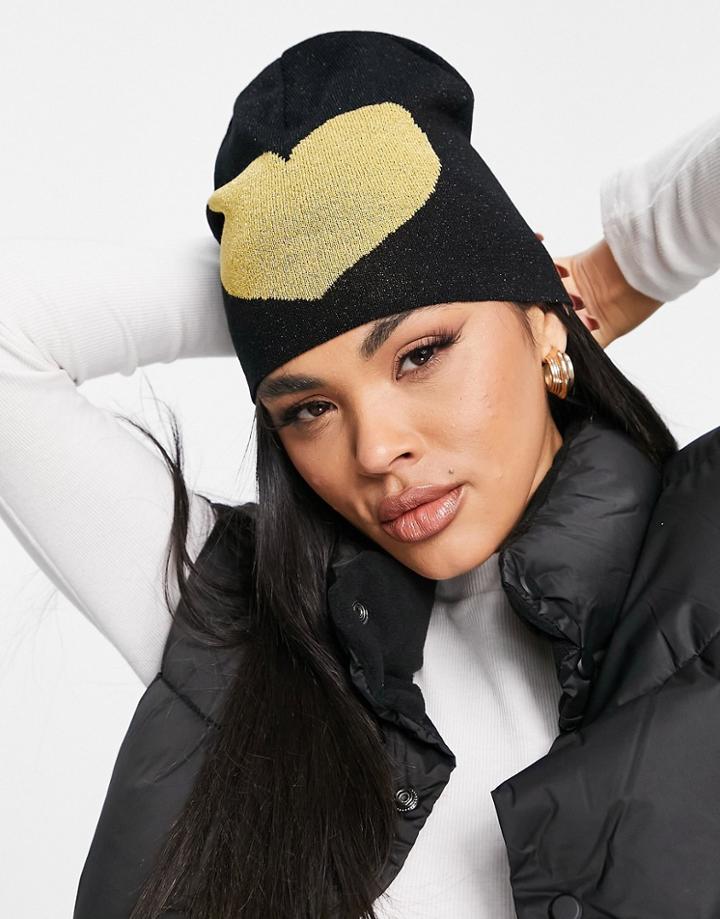 Moschino Heart Logo Beanie In Black