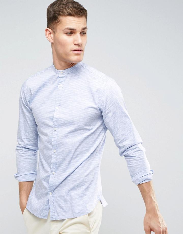 Jack & Jones Premium Slim Grandad Shirt With Stripe - Blue