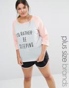 One Day Plus 'i'd Rather Be Sleeping' Contrast Raglan Motif Tee - Gray