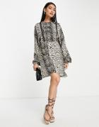 River Island Leopard Print Mini Smock Dress In Brown