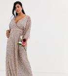 Maya Plus Bridesmaid Delicate Sequin Wrap Maxi Dress In Taupe Blush