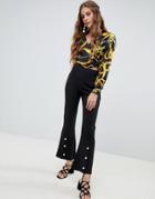 Love & Other Things Cropped Pants With Pearl Detailing - Black