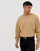 Asos Design Oversized Cropped Sweatshirt In Beige - Beige