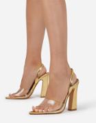 Ego Beatrix Block Heeled Sandals With Pointed Toe In Gold Croc