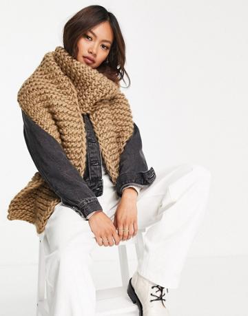 Asos Design Oversized Chunky Knit Scarf In Camel-neutral
