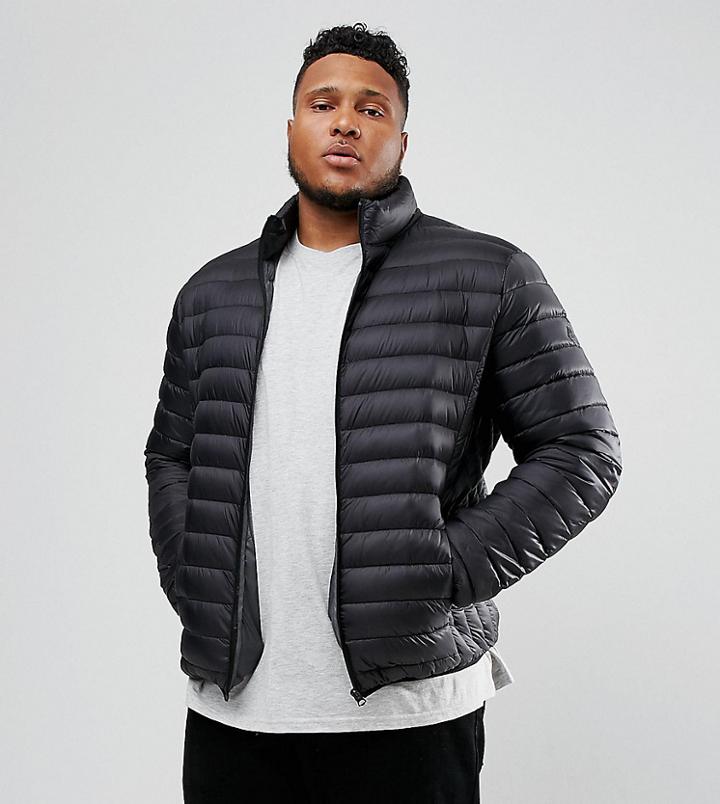 Schott Plus Oakland Down Puffer Jacket Slim Fit In Black - Black