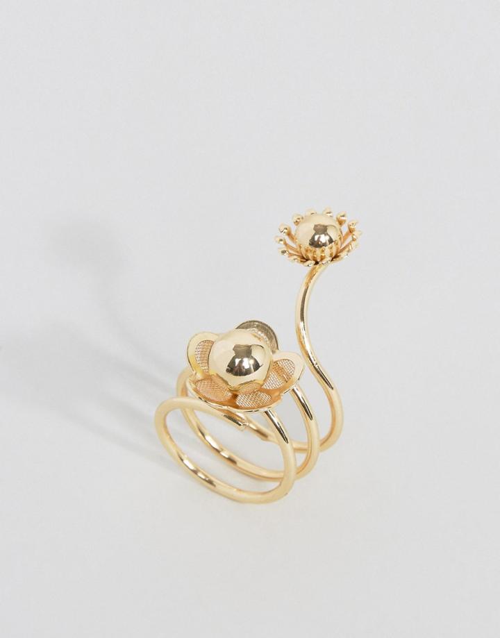 Asos Open Flower Coil Ring - Gold