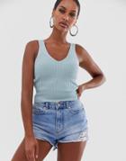River Island Knitted Crop Tank In Sage-green
