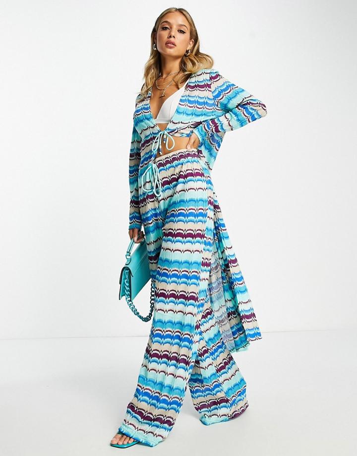 River Island Zig Zag Knit Wide Leg Beach Pants In Blue - Part Of A Set