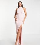 Tfnc Tall Bridesmaid Chiffon High Neck Maxi Dress With Tie Back In Whisper Pink