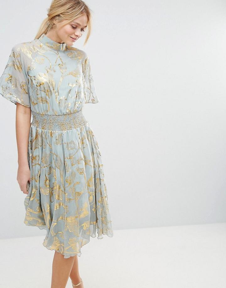 Y.a.s Wing Smock Dress With Metalic Print - Gray
