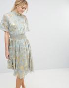 Y.a.s Wing Smock Dress With Metalic Print - Gray