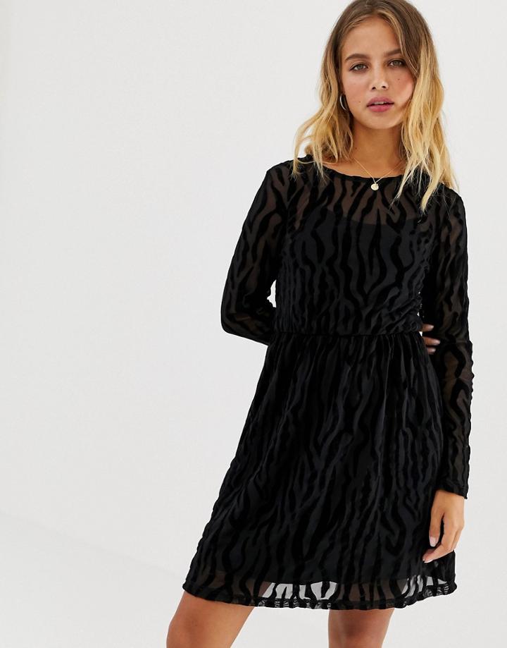 Only Flikka Niella Burnout Velvet Shift Dress - Black