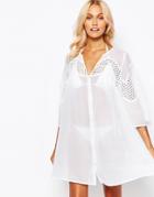 Asos V Neck Corded Lace Button Front Smock Beach Dress - White