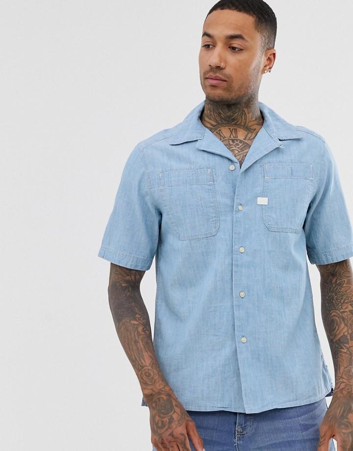 G-star Kinec Organic Cotton Short Sleeve Chambray Shirt In Blue - Blue