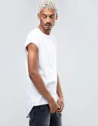 Asos Super Longline T-shirt With Cap Sleeves And Scoop Back Hem In Whi