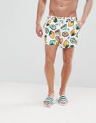 Asos Swim Shorts With Citrus Print In Short Length - White