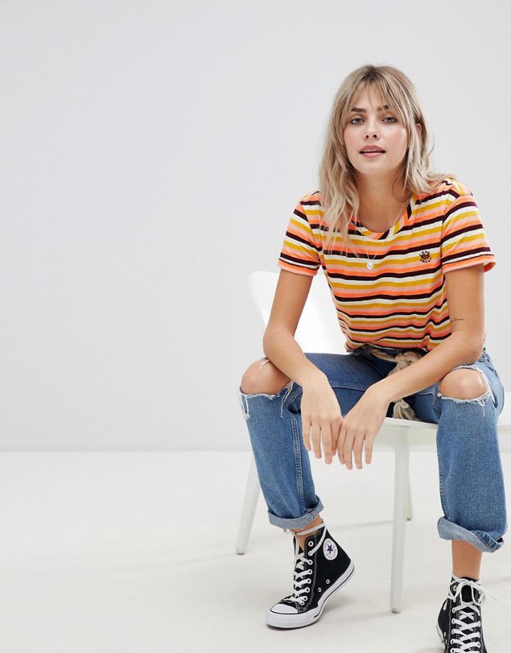 Maison Scotch Striped T-shirt With Placement Embroidery-multi
