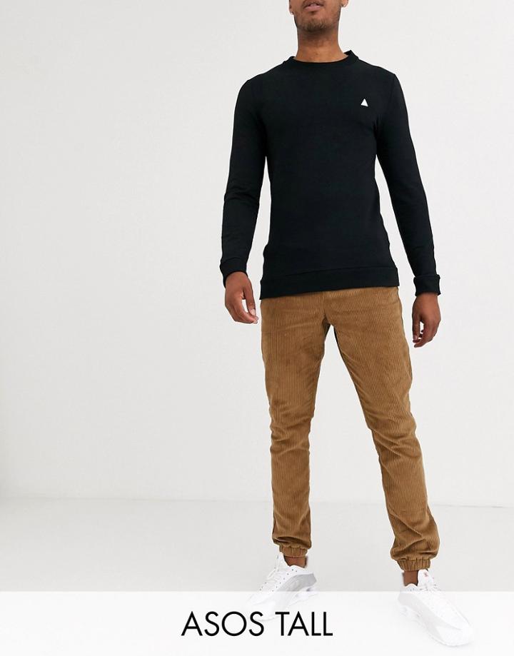 Asos Design Tall Tapered Sweatpants In Tan Cord-beige