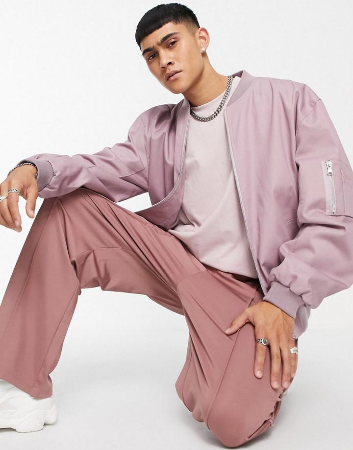 Asos Design Oversized Bomber Jacket With Ma1 Pocket In Washed Pink