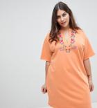 Asos Curve Sweat T-shirt Dress With Embroidery - Orange