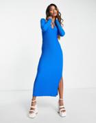 Topshop Textured Square Neck Halter Keyhole Midi Dress In Cobalt-blue
