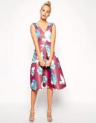 Asos Premium Structured Midi Dress In Large Floral Print - Multi