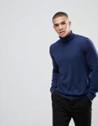 Asos Cotton Roll Neck Sweater In Navy - Navy