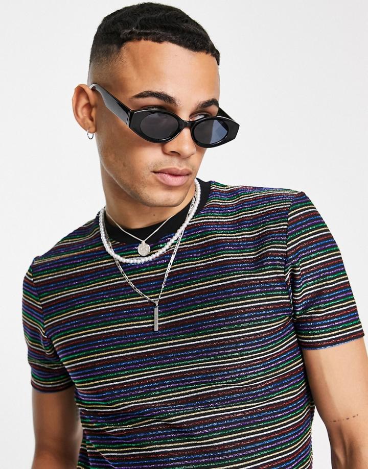 Asos Design Skinny T-shirt In Black And Multi Metallic