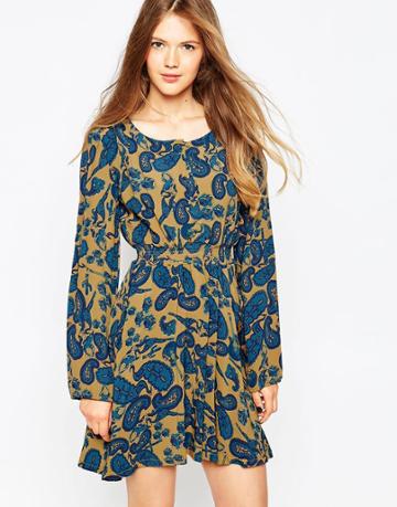 Ivana Helsinki Long Sleeeve Floral Skater Dress - Petrol