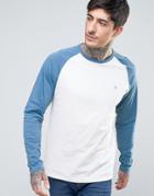 Farah Zenlak Long Sleeve Baseball Top Slim Fit In Ecru/blue - Blue