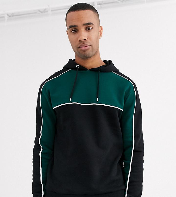 Asos Design Tall Hoodie With Cut & Sew Panels & Piping Details-black