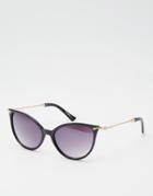 Asos Cat Eye Sunglasses In Fine Frame And Metal Arms - Black