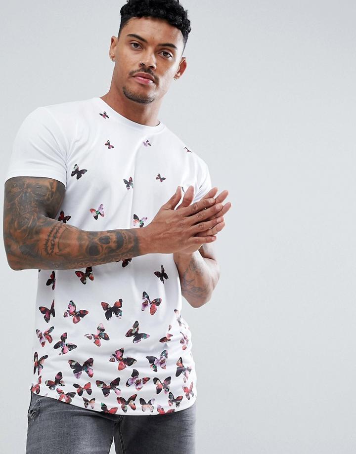 Good For Nothing Muscle T-shirt With Butterfly Print - White