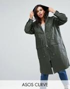 Asos Curve Waxed Rain Jacket - Green