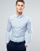 Asos Super Skinny Stripe Shirt In Micro Blue - Blue