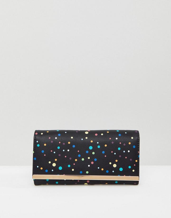 Asos Polka Dot Foldover Purse With Metal Bar - Multi