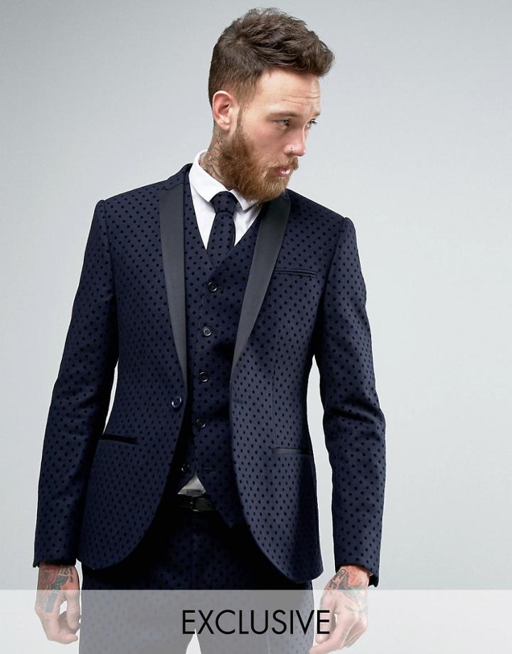 Noak Skinny Tuxedo Jacket With Polka Dot - Navy