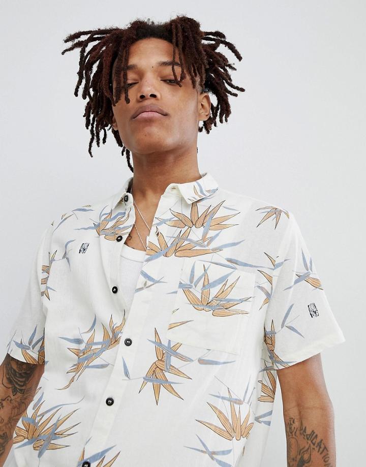 Rollas Bon Short Sleeve Shirt Tropical Bamboo Print - White