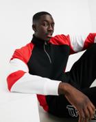 Topman Mesh Panel Quarter Zip Sweatshirt In Black