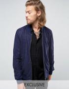 Black Phoenix Faux Suede Bomber In Navy - Navy
