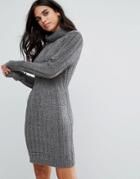 Brave Soul Perrie Roll Neck Sweater Dress - Gray
