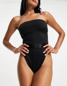 Asyou Bandeau Swimsuit With Elastic Trim Waist-black