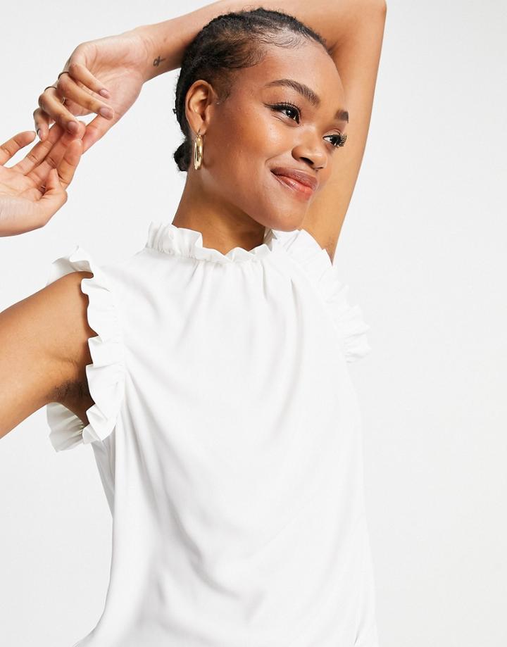 Asos Design Frill Neck And Sleeve Smock Top In White