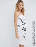 Asos Maternity Bandeau Lilac Floral Pencil Dress - Multi