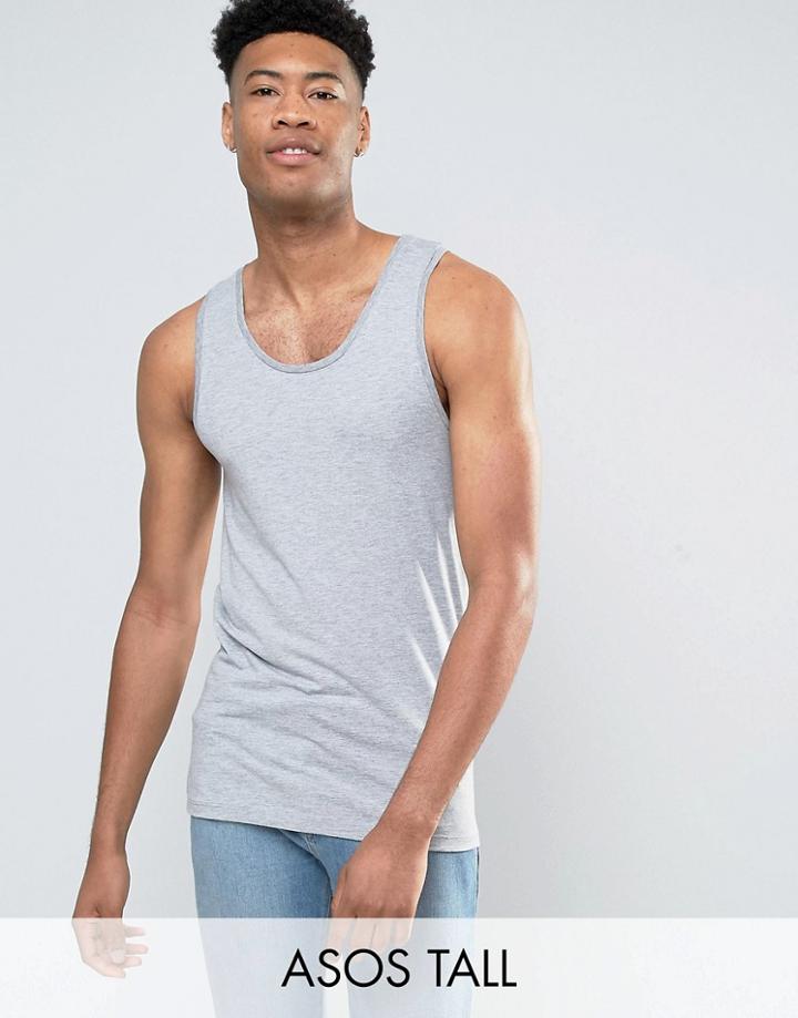 Asos Tall Muscle Tank In Gray Marl - Gray